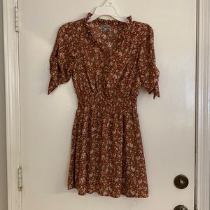 Brown and pink floral short sleeve dress size S